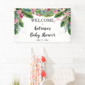 Tropische Blätter | Pink Floral Girl Babydusche Banner (Insitu)