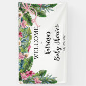 Tropische Blätter | Pink Floral Girl Babydusche Banner (Vertikal)