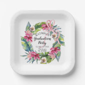 Tropische Blätter | Pink Floral Graduation Party Pappteller (Vorderseite)