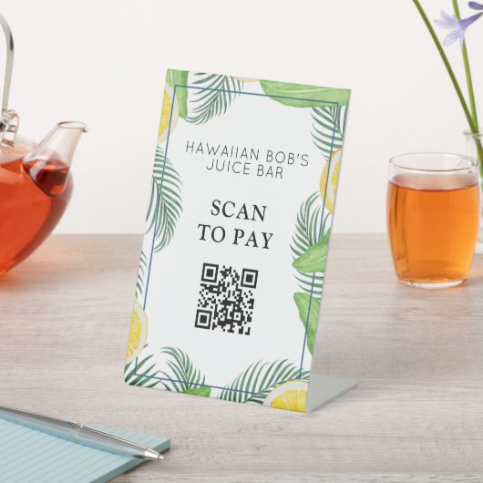 Tropische Blätter QR-Code scannen, um Pedestzeiche Sockelschild (In SItu)