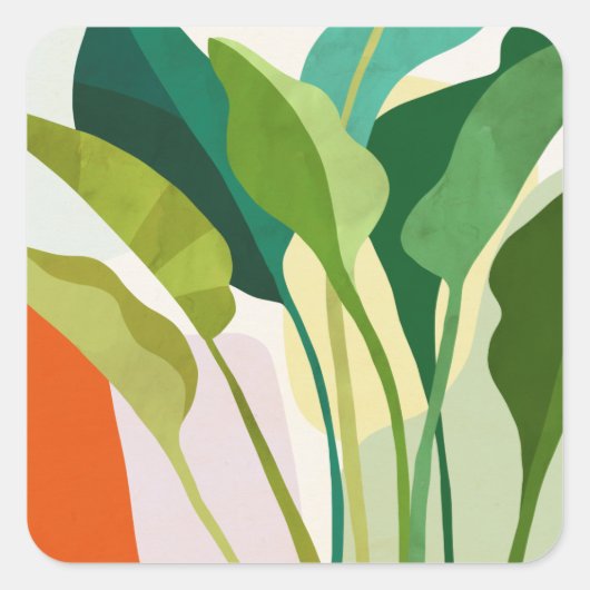 Tropische Blätter Quadratischer Aufkleber (Vorderseite)