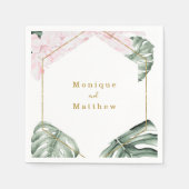 Tropische Blätter Rosa Blau Goldene Hochzeit Serviette (Vorderseite)