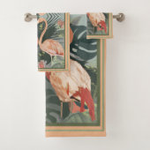 Tropische Blätter Rosa Flamingo Badhandtuch Set (Insitu)