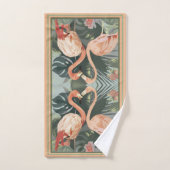 Tropische Blätter Rosa Flamingo Badhandtuch Set (Handtuch)