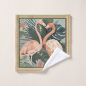 Tropische Blätter Rosa Flamingo Badhandtuch Set (Waschlappen)