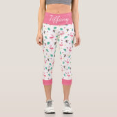 Tropische Blätter Rosa Flamingo bunter Toucan Capri Leggings (Vorderseite)