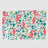 Tropische Blätter, rosa Flamingos Muster Monogramm Golfhandtuch (Horizontal)
