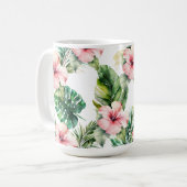 Tropische Blätter Rosa Hibiskus Blume Kaffeetasse (Vorderseite Links)