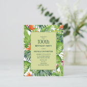 Tropische Blätter Rosa Orangefarbene Blüte 100. Ge Einladung (Stehend Vorderseite)