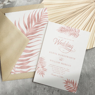 Tropische Blätter Rose Gold Weißer Traum Hochzeit Einladung