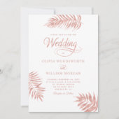 Tropische Blätter Rose Gold Weißer Traum Hochzeit Einladung (Vorderseite)