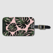 Tropische Blätter Rose Green Name Gepäckmarke Gepäckanhänger (Vorderseite (Horizontal))