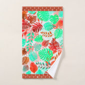 Tropische Blätter Rot, Grün, Korallen, Aquamarin,  Badhandtuch Set (Handtuch)
