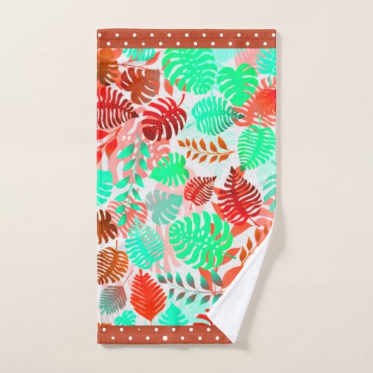 Tropische Blätter Rot, Grün, Korallen, Aquamarin, Badhandtuch Set (Handtuch)