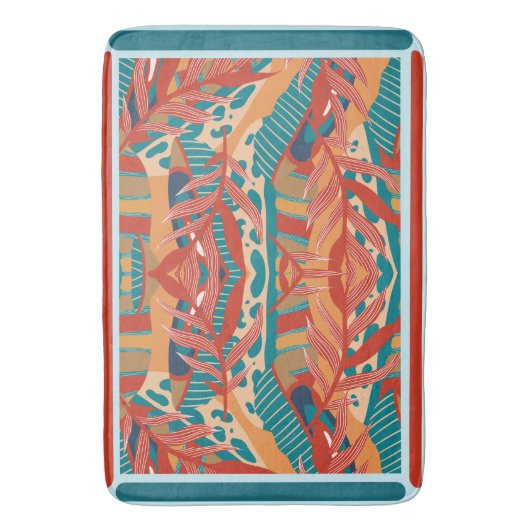 Tropische Blätter Rot, orange Aquamarin Badematte (Vorderseite Vertikal)