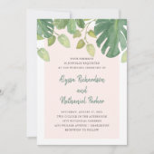 Tropische Blätter| Rote und grüne Hochzeit Einladung (Vorderseite)
