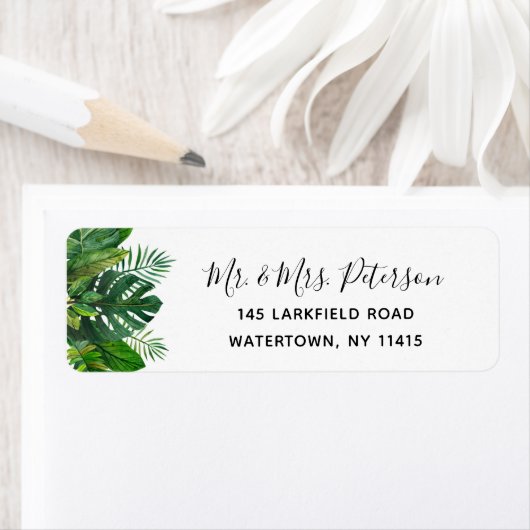 Tropische Blätter Rücksendeadressen-Aufkleber (Insitu)