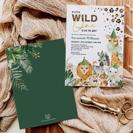 Tropische Blätter Safari Party Animals Kinderdusch Einladung