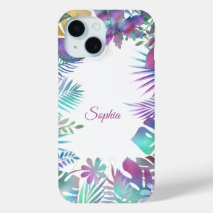 Tropische Blätter, Schriftname auf Weiß Case-Mate iPhone Hülle