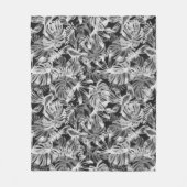 Tropische Blätter Schwarz-Weiß Fleecedecke (Vorderseite)