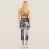 Tropische Blätter Schwarz/Weiß Glitzer stilvoll Capri Leggings (Rückseite)