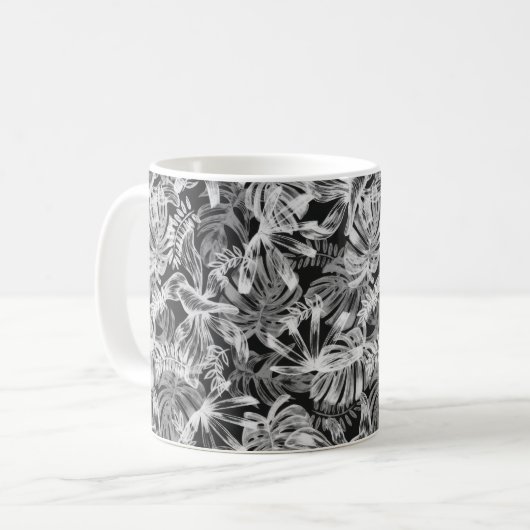 Tropische Blätter Schwarz-Weiß Kaffeetasse (Vorderseite Links)