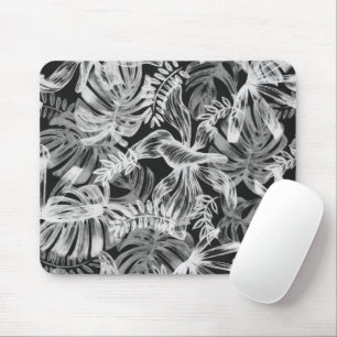 Tropische Blätter Schwarz-Weiß Mousepad