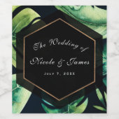 Tropische Blätter Schwarzer, goldfarbener Wein Weinetikett (Einzelnes Label)