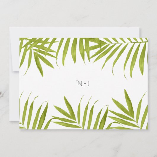 Tropische Blätter Sommer Hochzeitsfeiern Einladung (Rückseite)