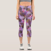 Tropische Blätter Sommer Lila Capri Leggings (Vorderseite)