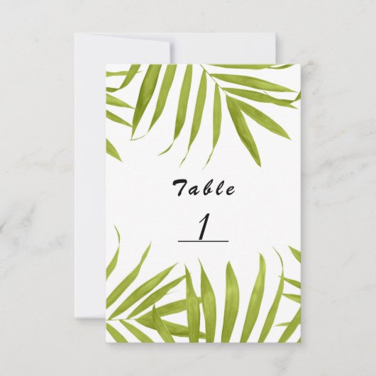 Tropische Blätter Sommerhochzeit Tischnummer Card (Vorderseite)