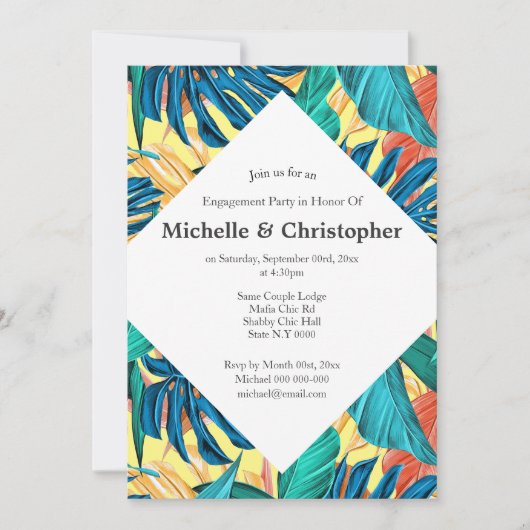 Tropische Blätter Sommerinsel Aloha farbenfrohe Zi Einladung (Vorderseite)