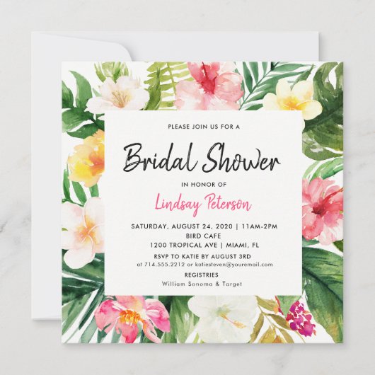 Tropische Blätter Square Bridal Dusche Einladung (Vorderseite)