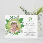 Tropische Blätter Taufe oder Weihnachten Einladung (Stehend Vorderseite)