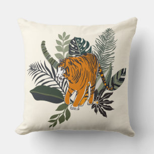 Tropische Blätter & Tiger Akzent Kissen