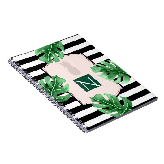 Tropische Blätter und Ananas Elegantes Chic Monogr Notizblock (Rechte Seite)