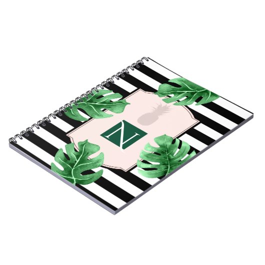 Tropische Blätter und Ananas Elegantes Chic Monogr Notizblock (Linke Seite)