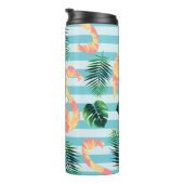 Tropische Blätter und Ananas Flamingos | Monogramm Thermosbecher (Nach rechts gedreht)