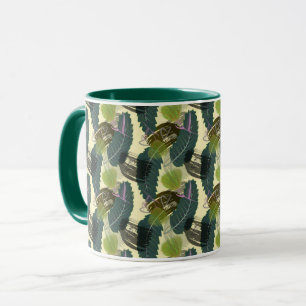 Tropische Blätter und Aquarellfarben-Blume. Tasse
