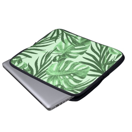 Tropische Blätter und Blume, Aquarellmuster. Laptopschutzhülle (Vorne Knopf)