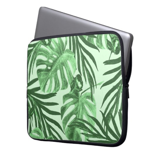 Tropische Blätter und Blume, Aquarellmuster. Laptopschutzhülle (Vorderseite Links)