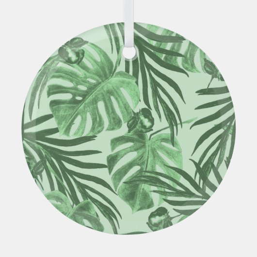 Tropische Blätter und Blume, Aquarellmuster. Ornament Aus Glas (Vorderseite)