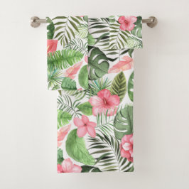 Tropische Blätter und Blume Badhandtuch Set