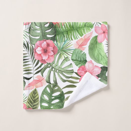 Tropische Blätter und Blume Badhandtuch Set (Waschlappen)