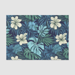 Tropische Blätter und Blume Blau und Weiß Seidenpapier
