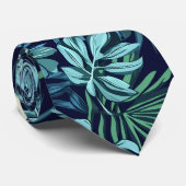 Tropische Blätter und Blume Blaugrün Krawatte (Gerollt)