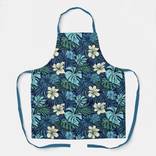 Tropische Blätter und Blume Blaugrün Schürze (Vorderseite)