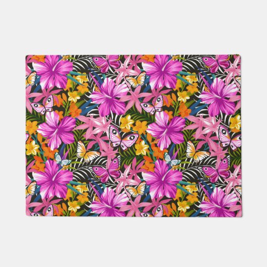 Tropische Blätter und Blume Fußmatte (Vorderseite)