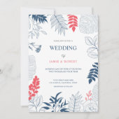 Tropische Blätter und Blume Hochzeitsrahmen Einladung (Vorderseite)