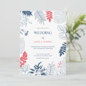 Tropische Blätter und Blume Hochzeitsrahmen Einladung (Stehend Vorderseite)